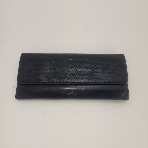 Hobo International Wallet Black  Embossed Quilted Leather Trifold - Picture 1 of 13